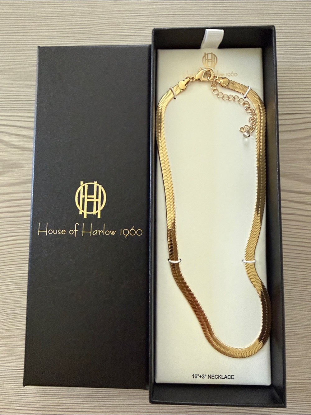 House of Harlow 1960 Polished Gold Double-Row Herringbone Necklace